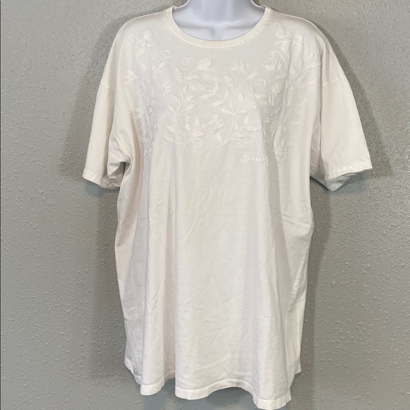 Vintage Swan Magic White Embroidered T-Shirt – Floral Raised Design Size L - Picture 1 of 9
